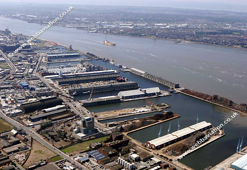 aerial photograph of Liverpool docks