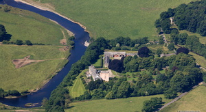 Isel Hall Pele Tower  on the River Derwent Cumbria from the air