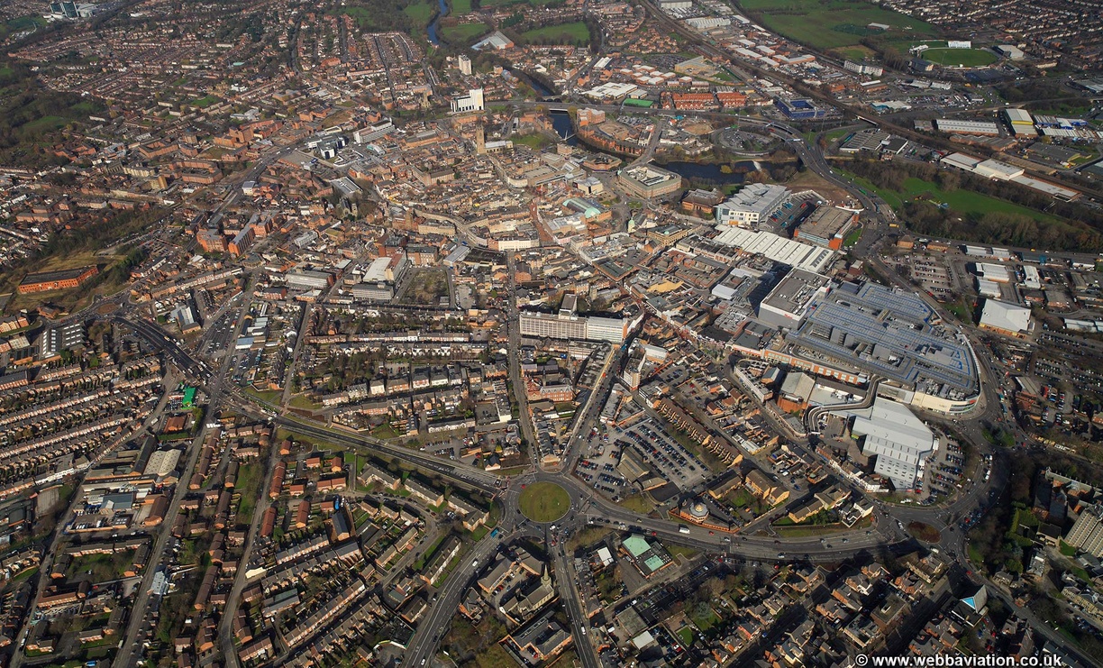 Derby city centre from the air aerial photographs of Great Britain by