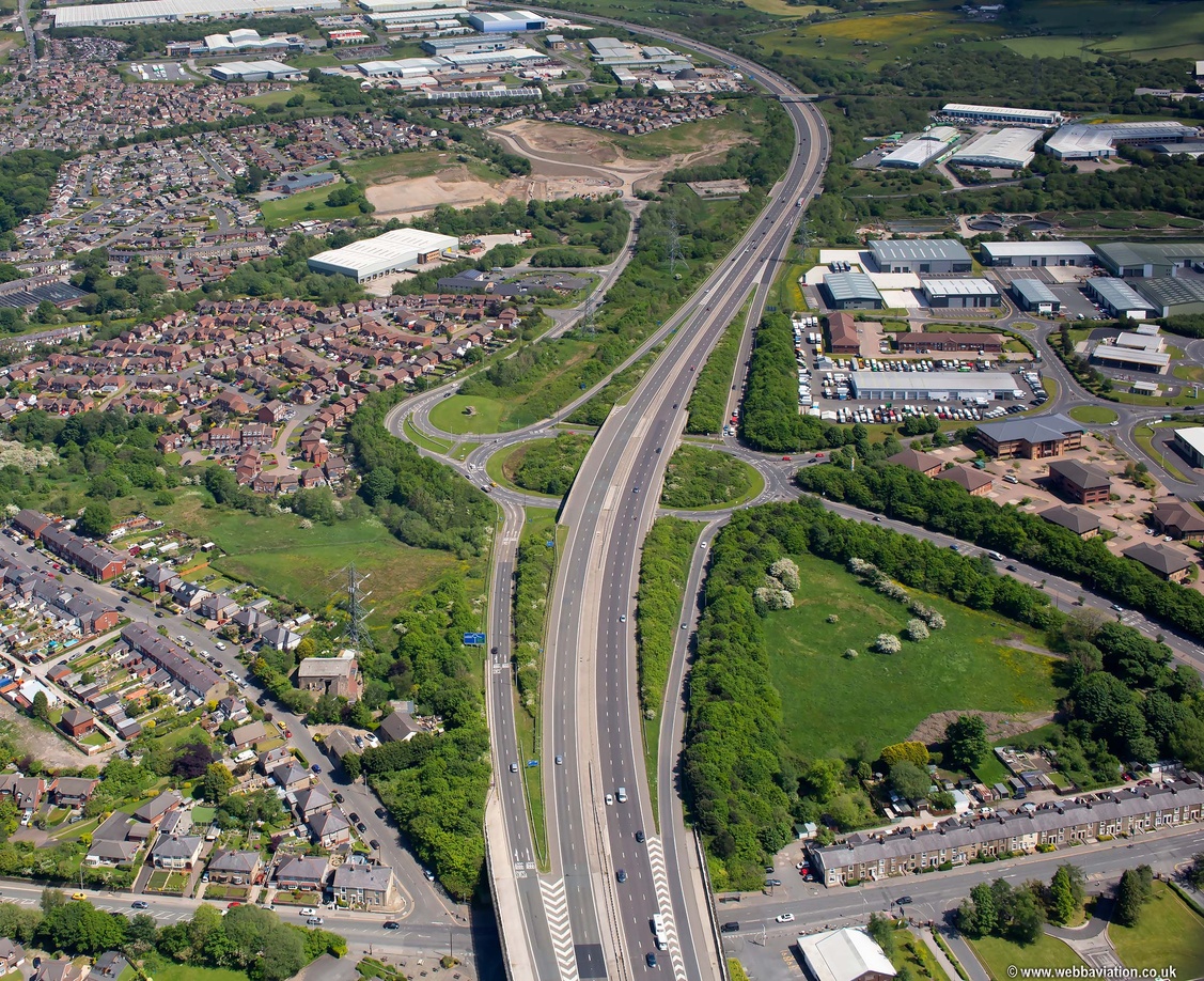 Junction 4 of the M65 motorway , Earcroft Interchange, Blackburn from ...