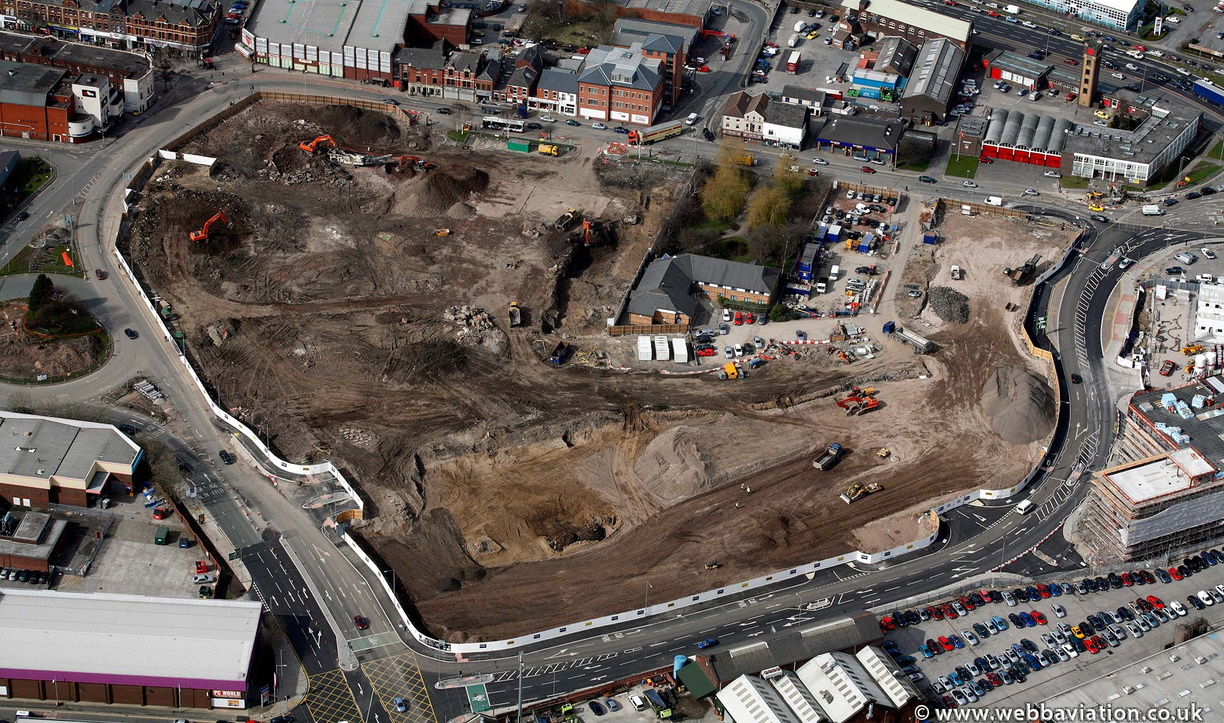 construction of The Rock Shopping Centre Bury Lancs from the air 