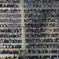 new cars awaiting delivery at the Nissan car plant in  Sunderland  aerial photograph