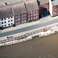 Bewdley flood defences  during the great River Severn floods of 2007 from the air